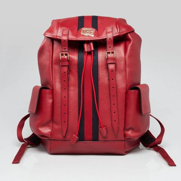 Gucci Red Leather Ophidia Medium Backpack Bag - Picture 1 of 12